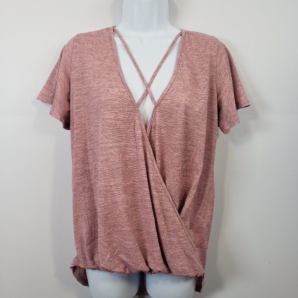 Gorilla Cat Top Womens S Small Pink Criss Cross V Neck Short Sleeve Shirt / A149